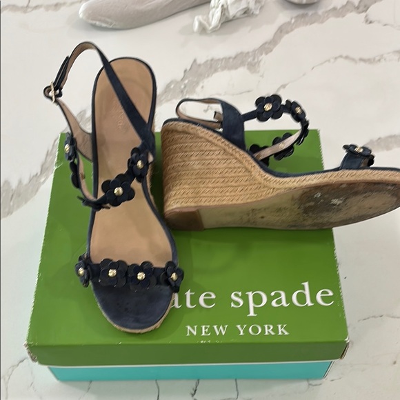 kate spade Shoes - Kate Spade Dark Blue Floral Platform Wedges🩵